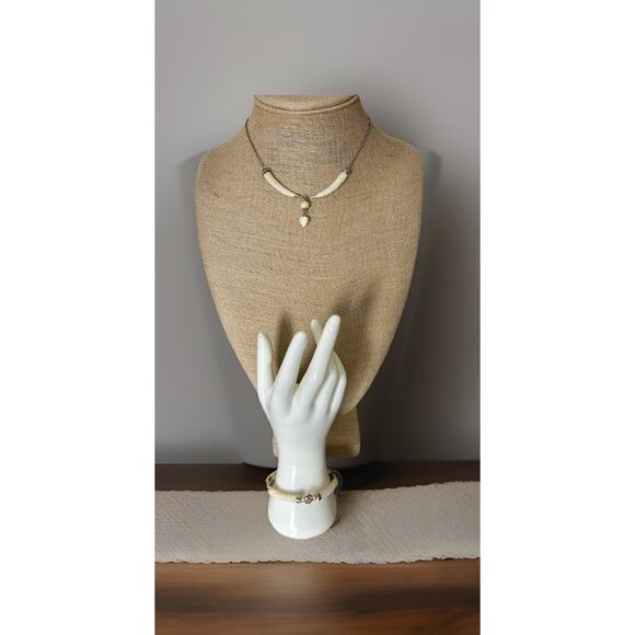 Vintage Gold Tone Mother Of Pearl Bar & Link Bracelet And Necklace. See Note - Picture 1 of 6